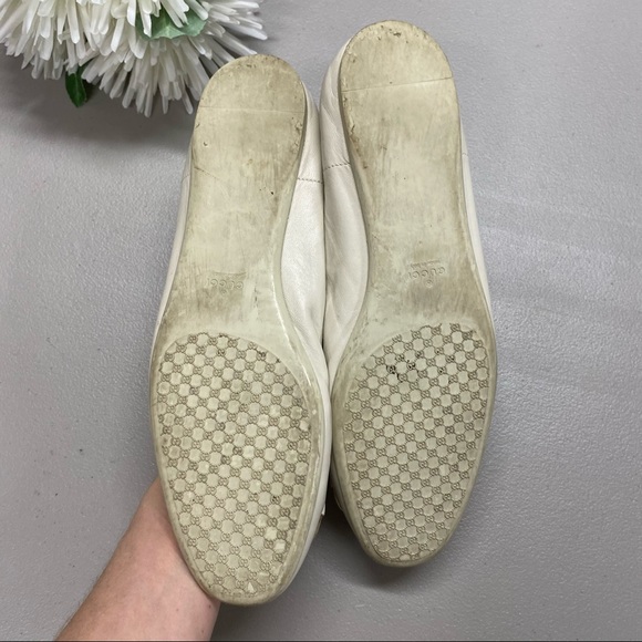 Gucci White Cream Leather Ballet Flats Shoes 37.5 - Picture 6 of 8